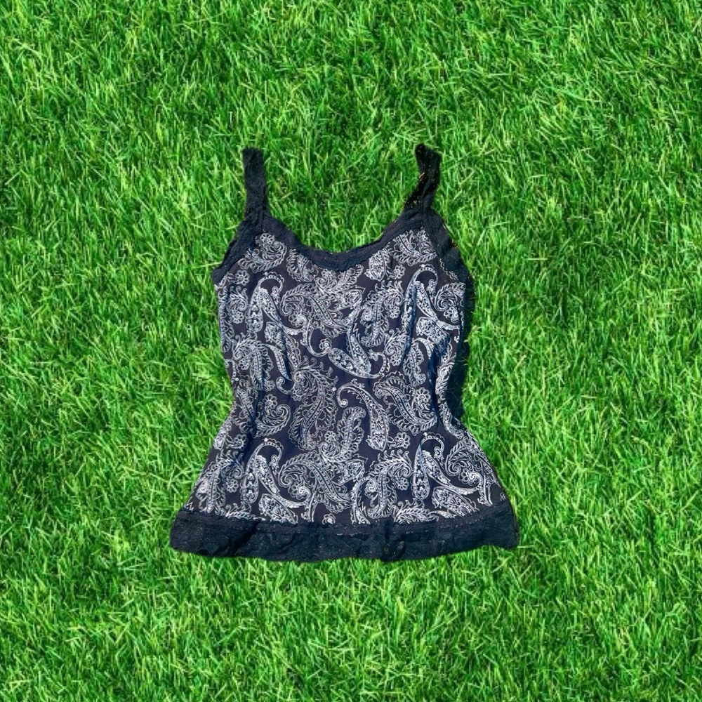 vtg y2k eyeshadow paisley print cami w/ lace trim & straps